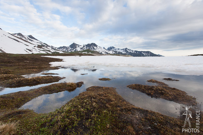 Mountain range and puddle